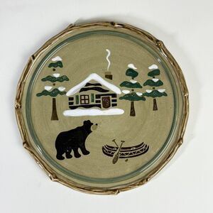 Sonoma Lodge Trivet Dish Plate Stoneware Bear Canoe Snow‎ Cabin Farm Core Rustic